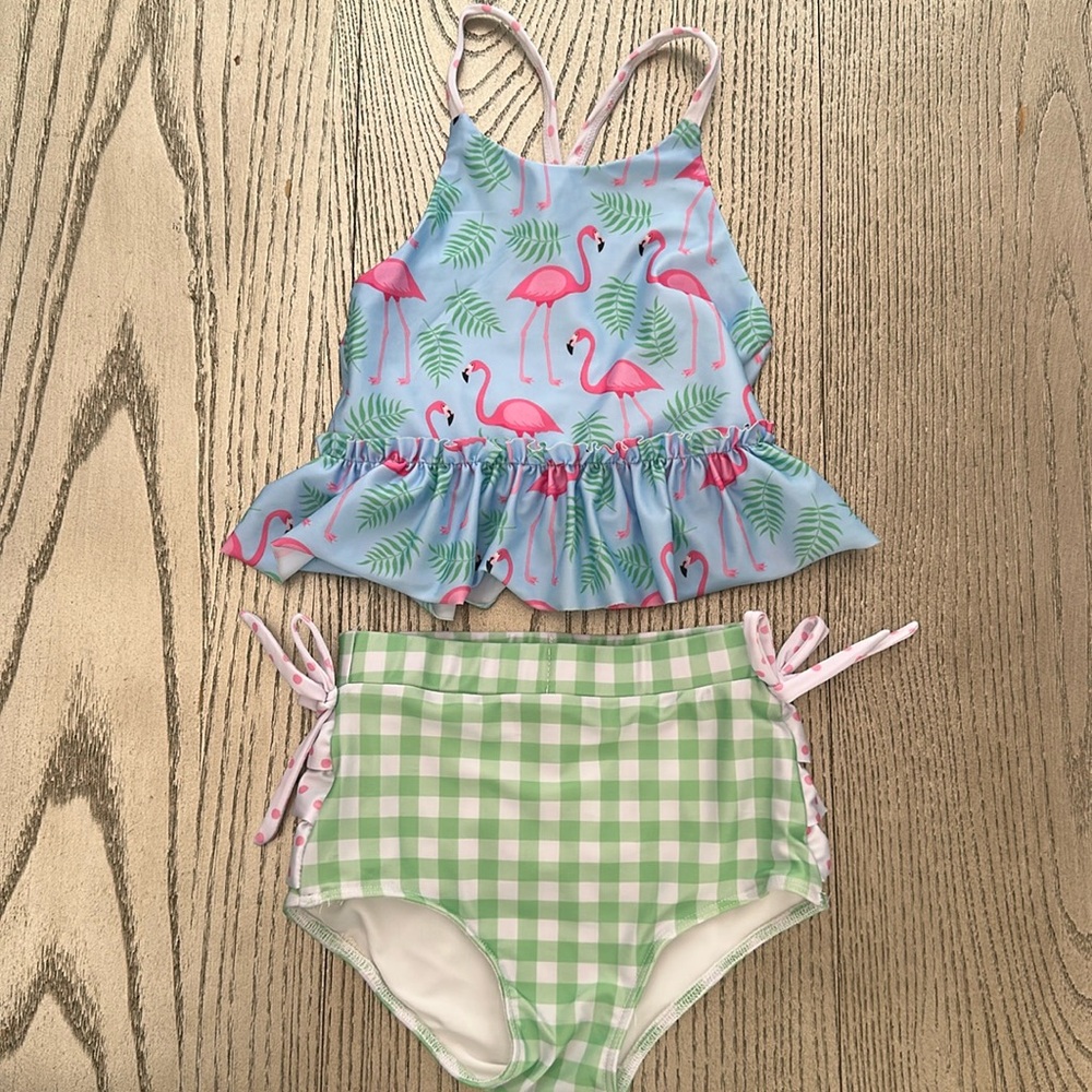 Sugar Dumplin Kids Boutique Two Piece Rash Guard Flamingo Bikini 3T